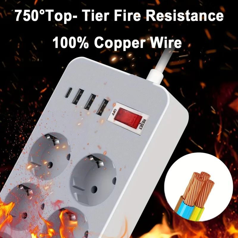 10-in-1 Power Strip with Surge Protection EU Plug AC Outlets Multitap Socket Extension Socket Adapter