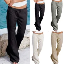 

4 Colors 8 Size Loose Trousers Micro Flared Pants with Pockets Elasticated Waist Bottoms Beach Fashion Hot Casual