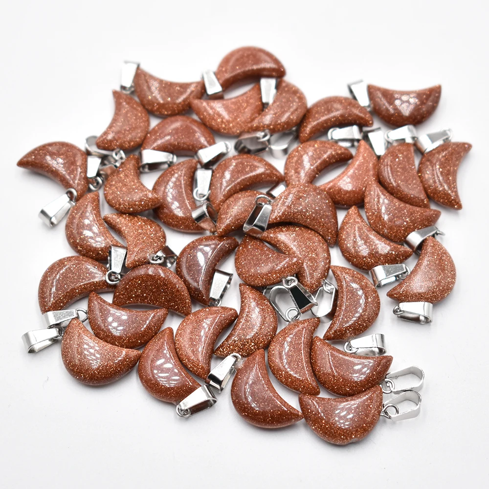 

Fashion gold sand stone green aventurine crescent moon shape charms pendants for DIY jewelry making Wholesale 24 50pcs/lot free