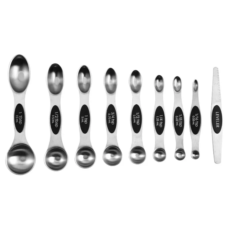 Magnetic Measuring Spoons Set Fits in Most Kitchen Spice Jars For Baking & Cooking Set of 8 With Leveler