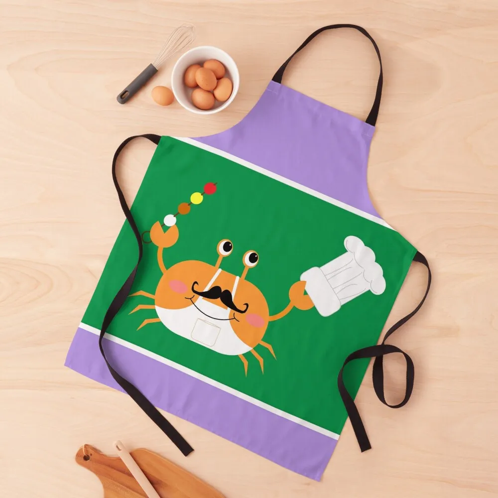 

Fun crab cook with mustache and a skewer on the claw Apron Kitchen Tools chef costume with personal logo Apron