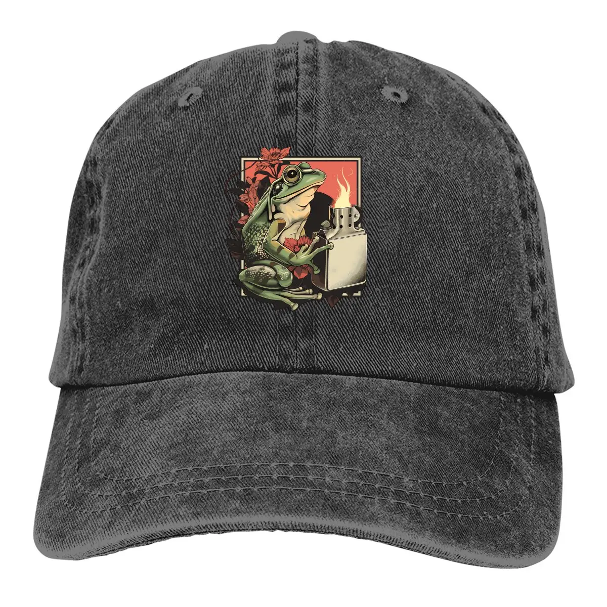 

Frog with Flowers Fire Baseball Cap Men Hats Women Visor Protection Snapback Frog Caps