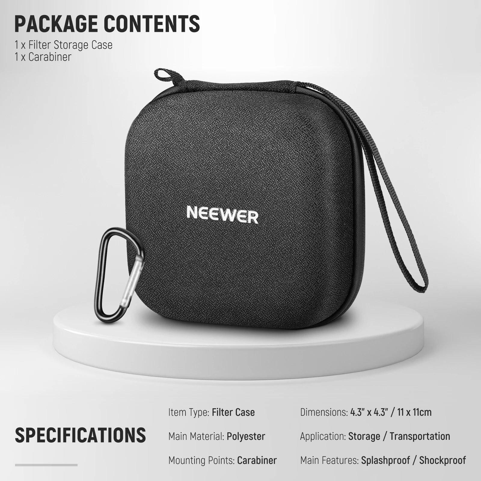 NEEWER 11x11cm 하드 쉘 필터 보관 케이스, 확장 분배기가 있는 방수 충격 방지 방진 운반 가방