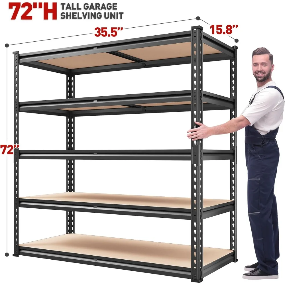 72" H Garage Shelving Heavy Duty Storage Shelves 2000LBS Adjustable 5 Tier Metal Storage Shelving for Garage Storage 3