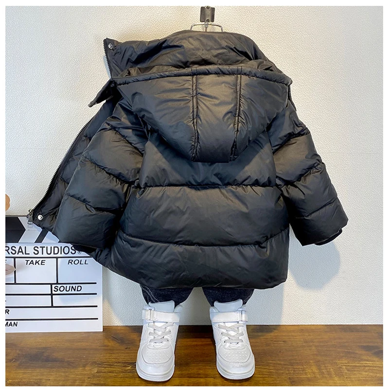 2-12Y Fashion Boys Coat Winter Children Jacket Khaki Black Green Thick Warm Down Clothes Kids Zipper Hooded Outerwear XMP334