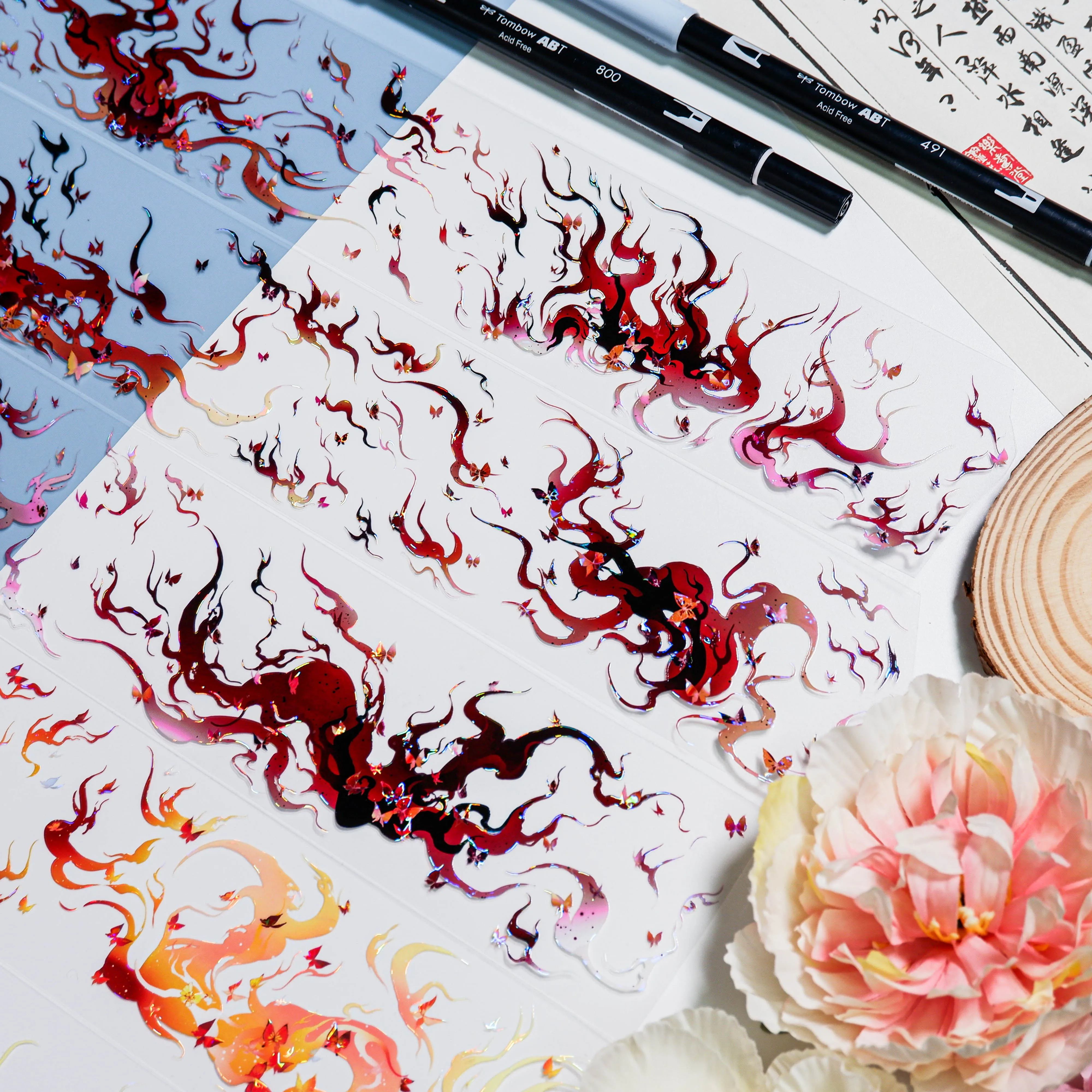 1loop Illusory Fire Butterfly Washi PET Tape for Scenic Journaling, Basic Landscape Collage 4