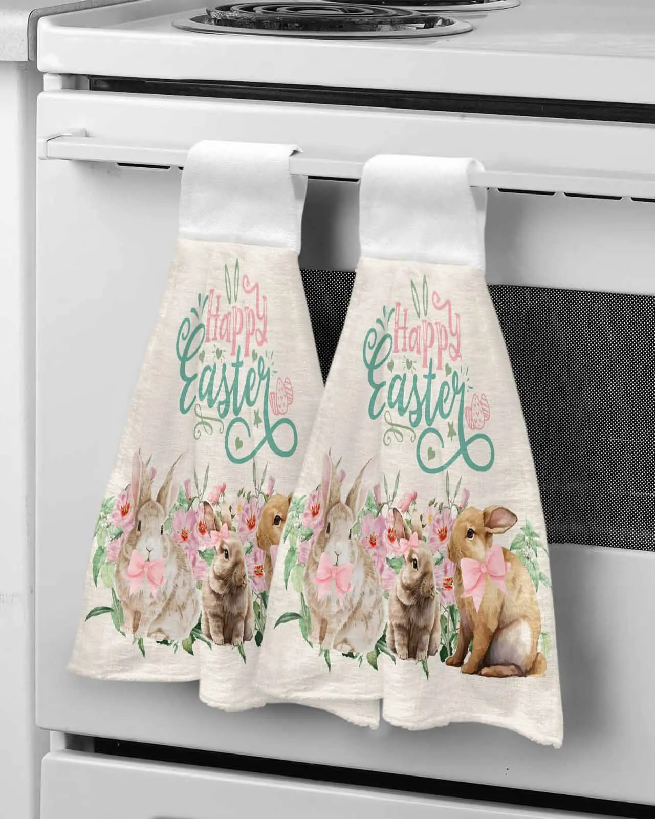 

Easter Bunny Flowers Hand Towels Kitchen Bathroom Hanging Cloth Quick Dry Soft Absorbent Microfiber Towels