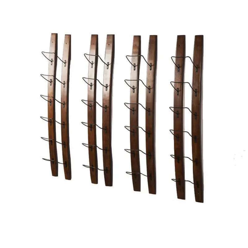 

Metal & Wood Wine Rack Wall Mounted Whisky Bottle Holder Mimimalist Glassware Organizer for Storage Display