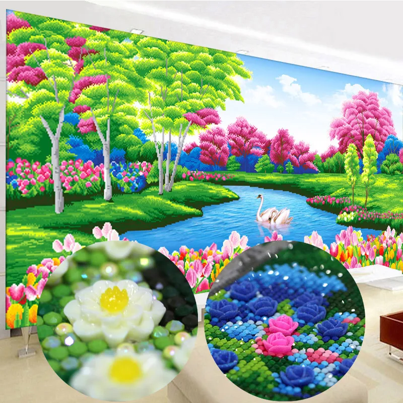 

145*75cm Special Shaped Rhinestones Kits DIY 5D Diy Diamond Embroidery Mosaic Painting Chinese Cross Stitch Lake Patchwork