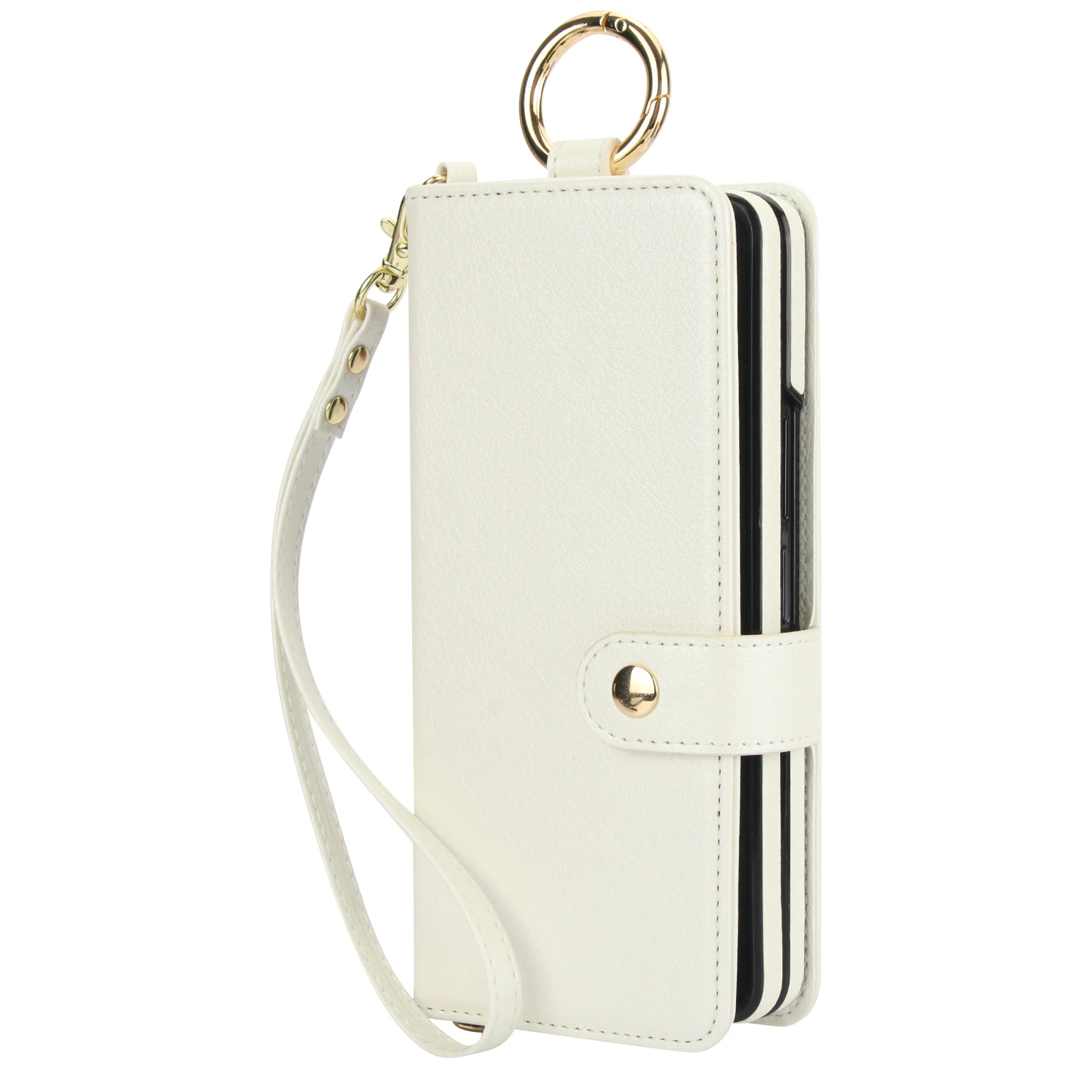 Crossbody Leather Wallet Case with Wrist Strap, Flip Stand, and Pen Slot