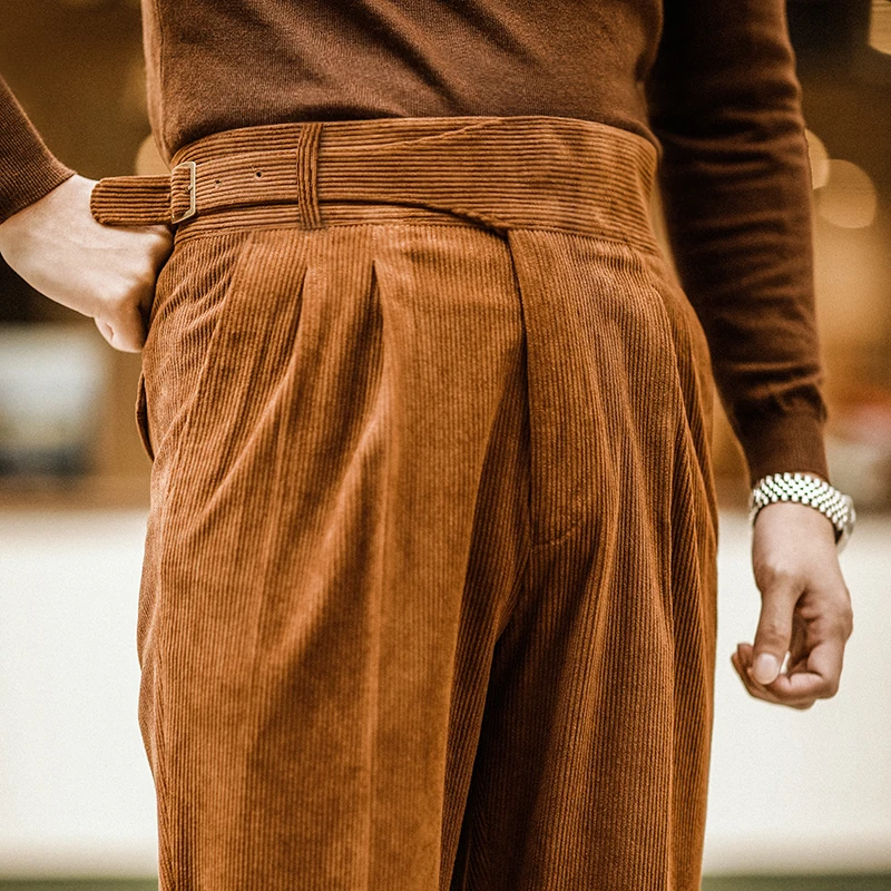 2024 Autumn and Winter Men's Corduroy Casual Pants High Waist Business Fashion Elastic Regular Fit Stretch Trousers Male Z299 2