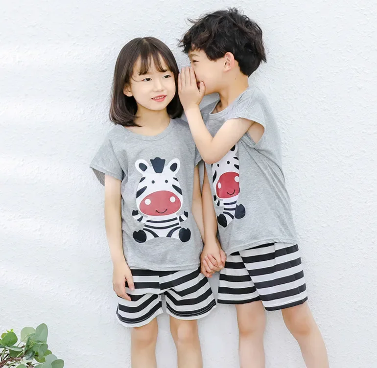 

Children Pajamas 2pcs Short Sleeve Cartoon Kids Sleepwear Baby Girl Clothes Sleep Suit Summer Cotton Child Pyjamas Boy Nightwear