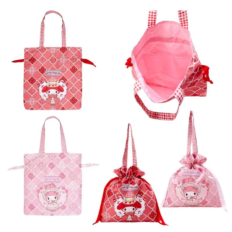 

Kawaii My Melody мультфильм шнурок сумка для хранения для женщин аниме Sanrio девушка сердце большая емкость милая сумка на плечо сумка для покупок