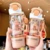 Portable Spring Lid Drink Cup With Straw Capybara Creative Cartoon Drinkware Double Opening Plastic Kids Capybara Bottle Gift