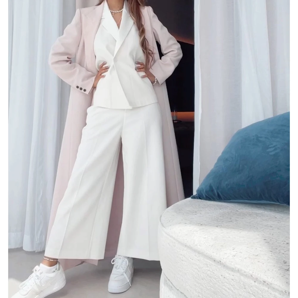 

Summer Luxury Dubai Abayas Blazer Dresses Peak Lapel Single Breasted Flat Front Women Suits Pink Jacket White Pants Vest Sets