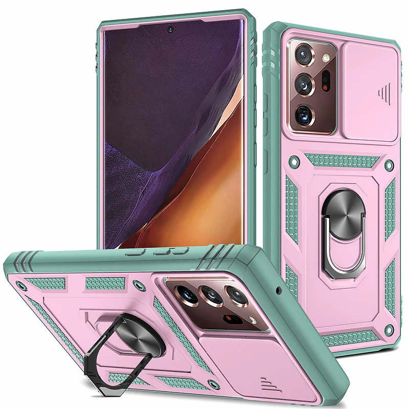 Ultimate Protective Slide Lens Case with Metal Ring Stand - Durable PC+TPU Back Cover