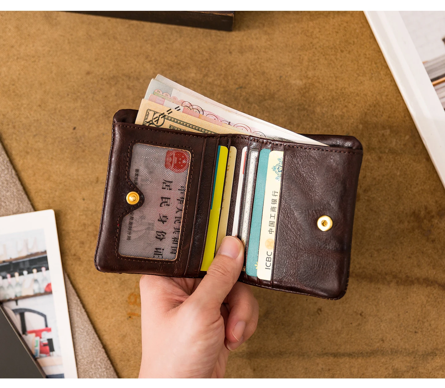 PNDME mode hohe qualität erste schicht rindsleder männer frauen kurze brieftasche freizeit designer handgemachte echtes leder geldbörse – Detail 5