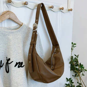 Casual Soft Pu Leather Women's Crossbody Bags Fashion Ladies Hobos Shoulder Bag Solid Color Portable Female Underarm Handbags