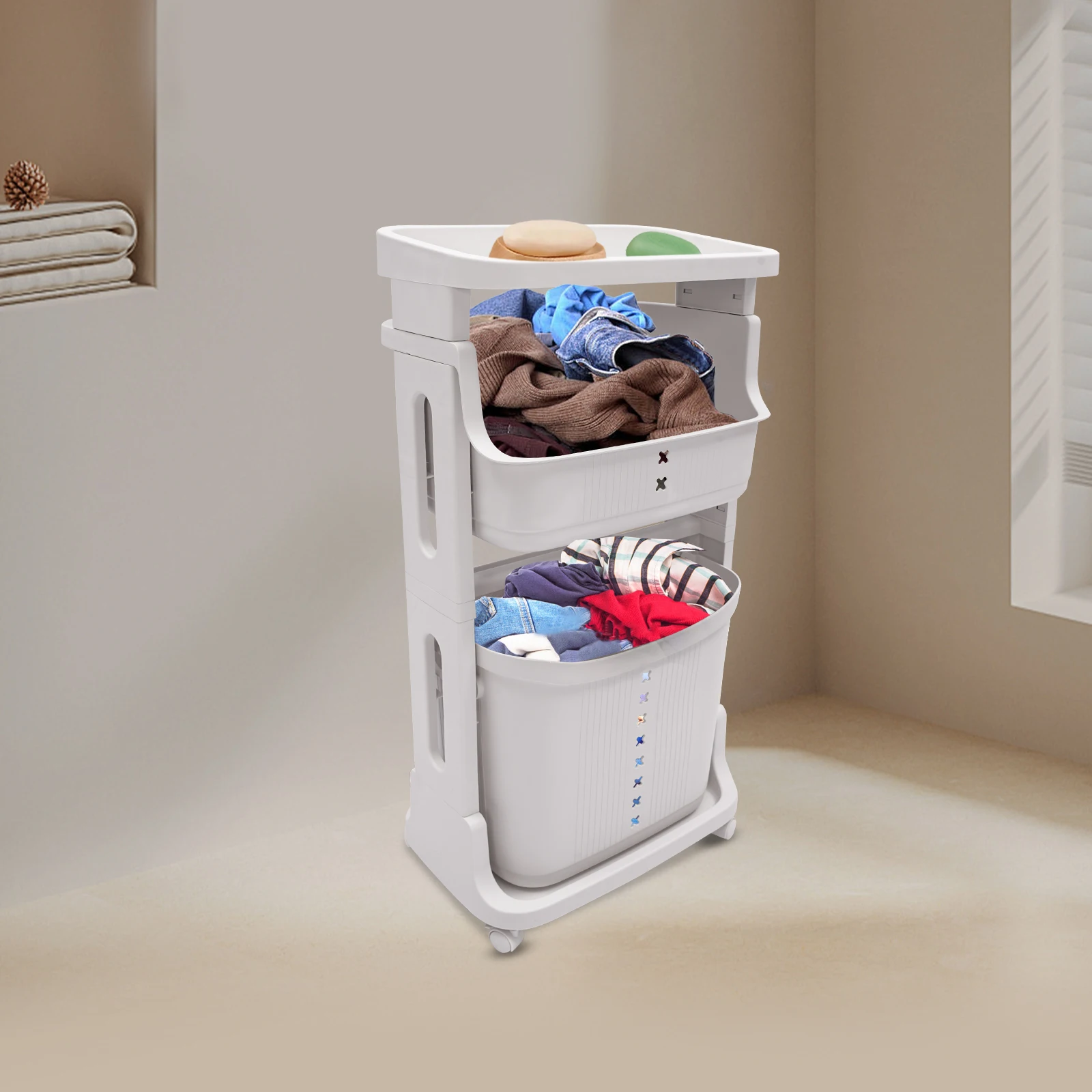 Durable Pop-Up Laundry Hamper with Large 1711.431in Size, 66.14lbs Capacity, Ventilated Design, Removable Basket, Easy to Move