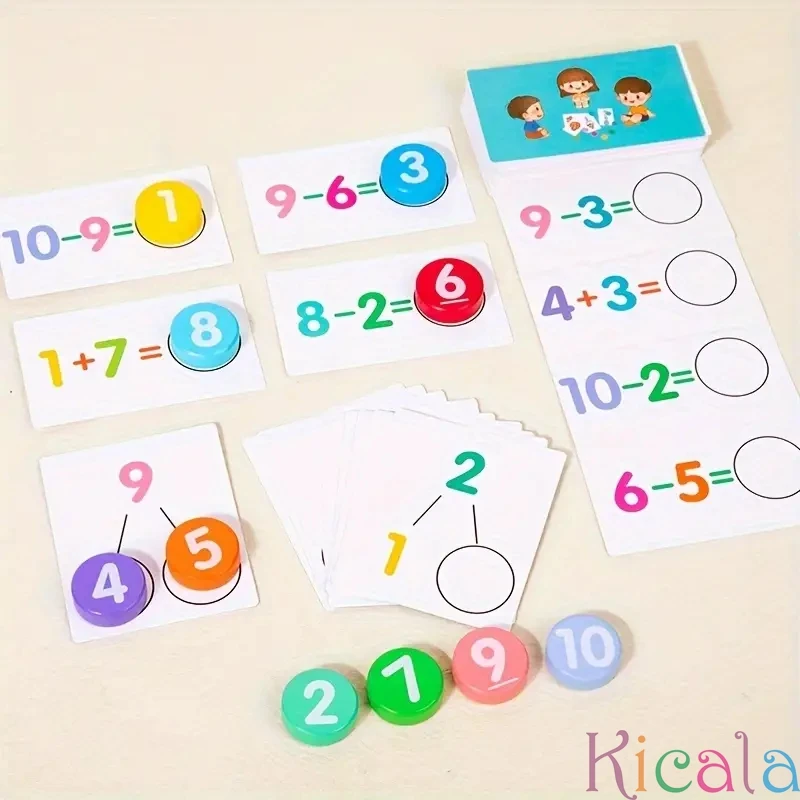 Mixed Color Flash Cards With Wooden Reading Blocks Digital Operation Card For Kids Preschool Educational Learning Activities