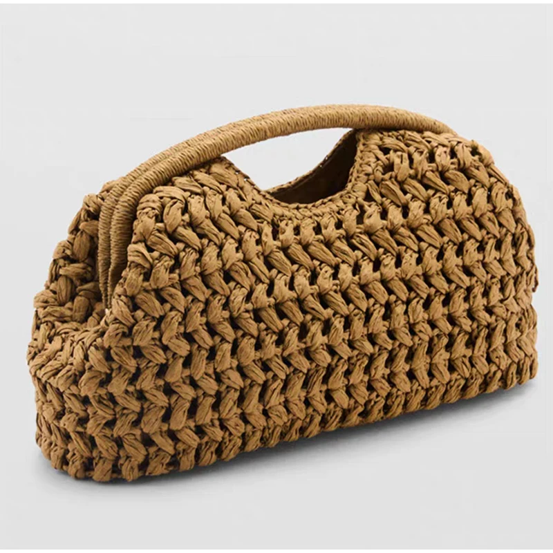 Luxury Natural Fiber Woven Straw Clutch Bag for Women