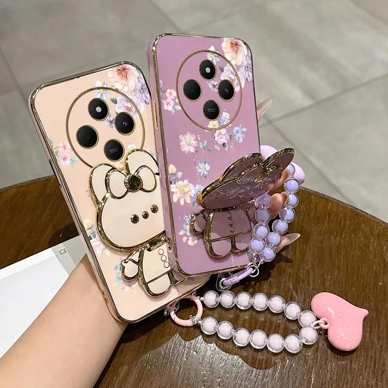 Elegant Floral Plated Lanyard Bracket Phone Case
