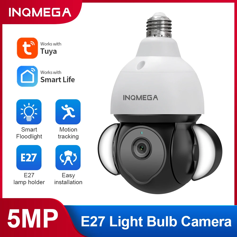 Inqmega 5Mp Wifi Camera Tuya Smart 360 ° Panorama Telecamera Ip Lampadina Sicurezza Domestica Cctv Sorveglianza Pet Camera Baby Monitor