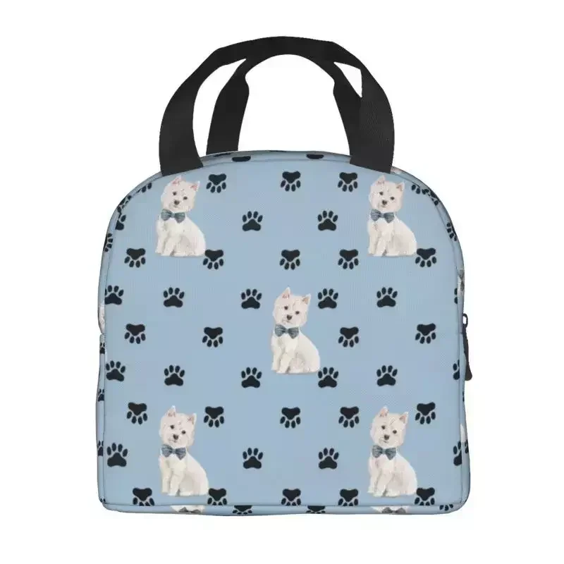

West Highland White Terrier Paw Print Pattern Insulated Lunch Tote Bag Westie Dog Thermal Cooler Food Lunch Box Kids School