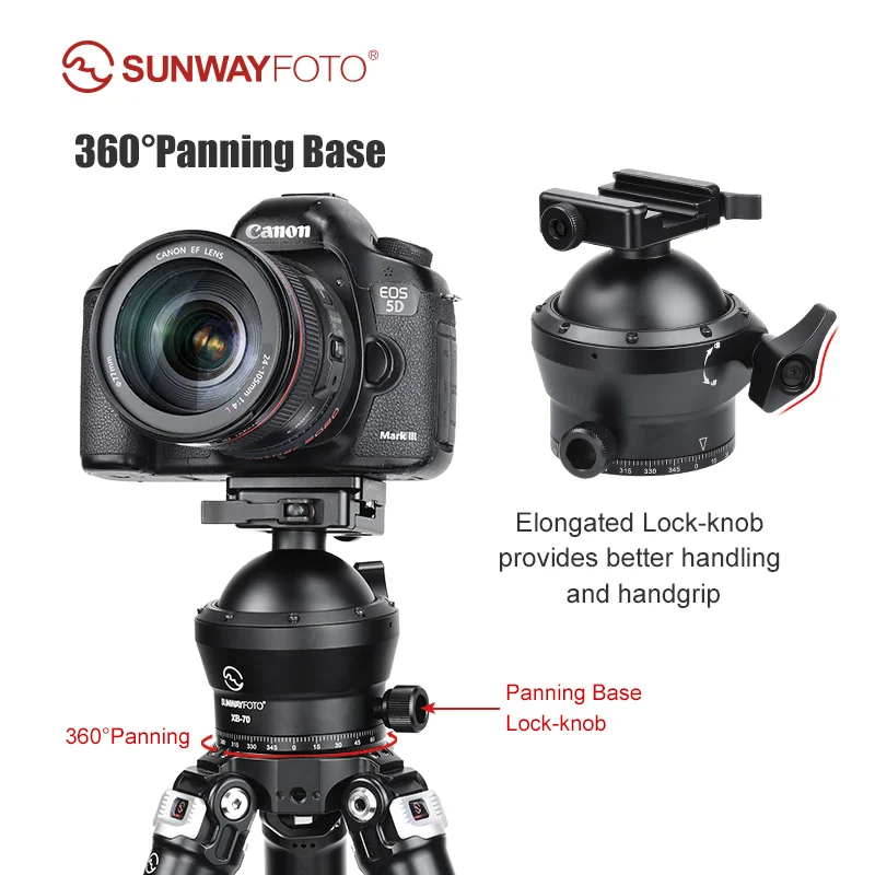 SUNWAYFOTO XB-70 70mm Ballhead for Hunting Tripod Picatinny and Arca Swiss Clamp Load 88lb(40KG)