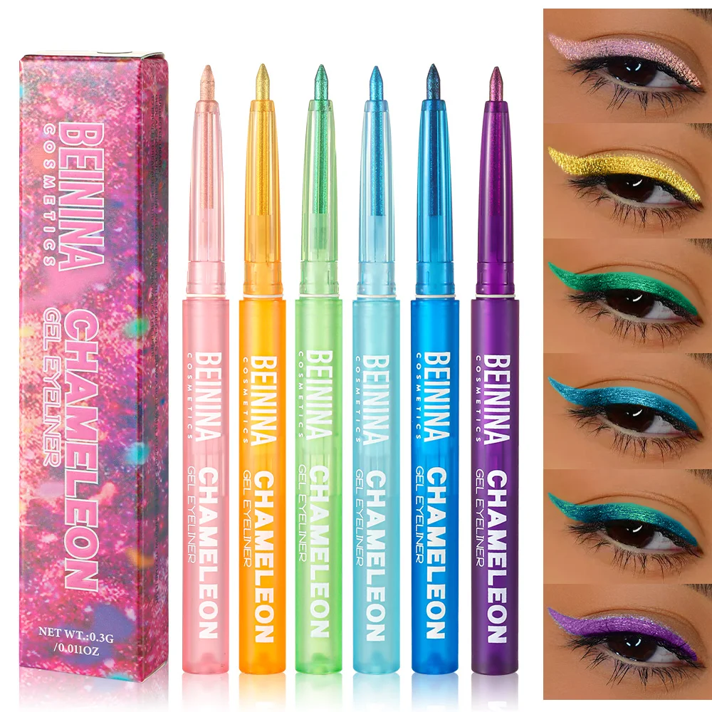 Glanzende kameleon groene eyeliner gel metallic oogschaduw veelkleurige eyeliner parelmoer gepolariseerde glitter oogpigment make-up_voghion.com