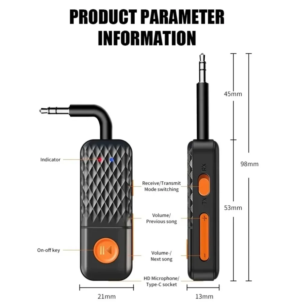 Upgraded Bluetooth 5.4 AUX Transmitter Receiver 3.5MM With Mic HiFi Stereo Music Wireless Audio Adapter For TV PC Airplane Car