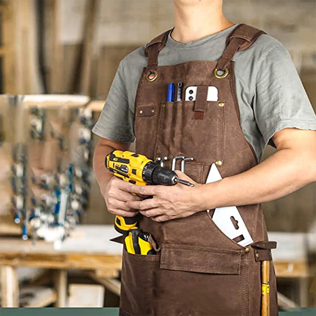 Durable Work Apron with Tool Pockets Heavy Duty Unisex Canvas