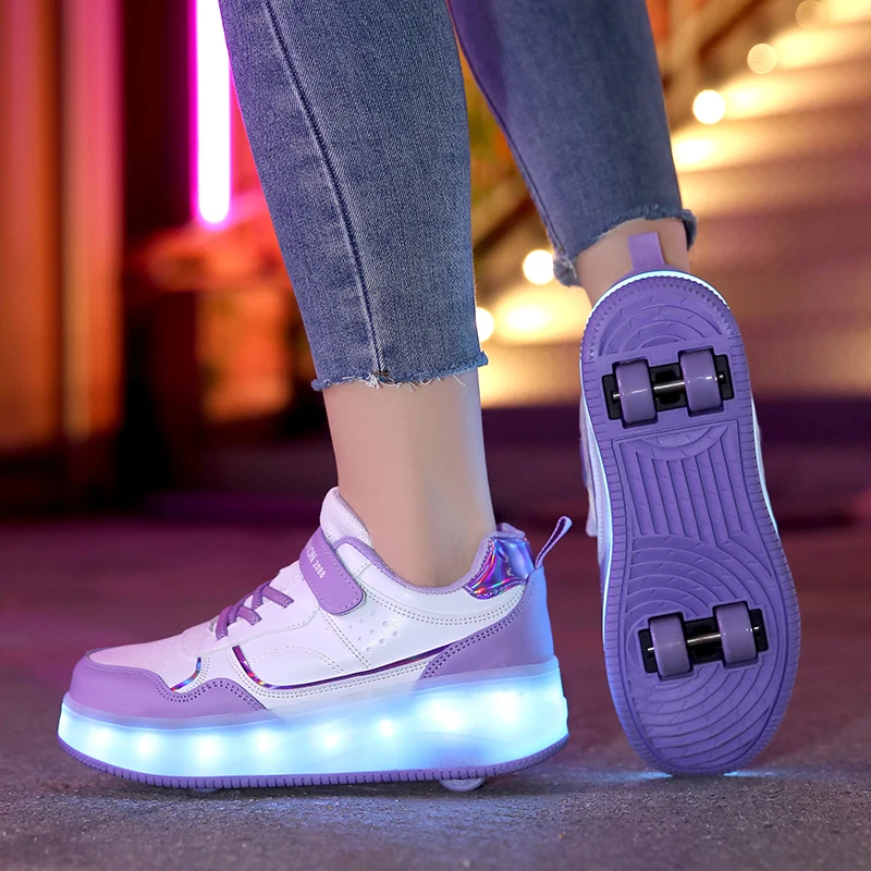 Kids Sneakers Sports Shoes Kids Sports Shoes Kids Shoes Four wheel roller shoes Boys and girls walking shoes can walk, slide and shrink flashing lights for primary school students