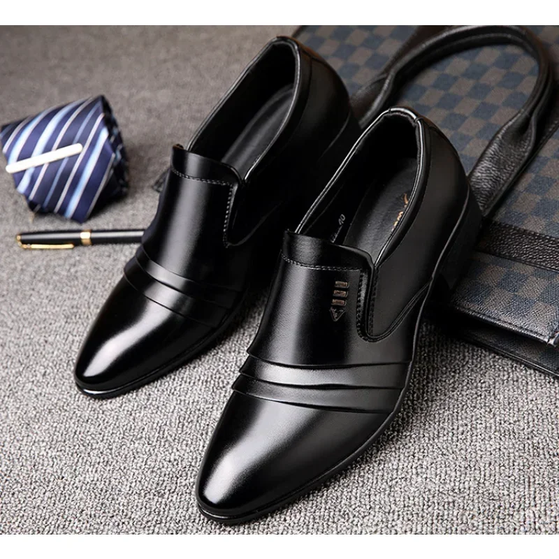 Mens Leather Dress Shoes Mens Dress Shoes PU Leather Fashion Men Business Dress Loafers Pointy Black Shoes Oxford Breathable Pointed Formal Wedding