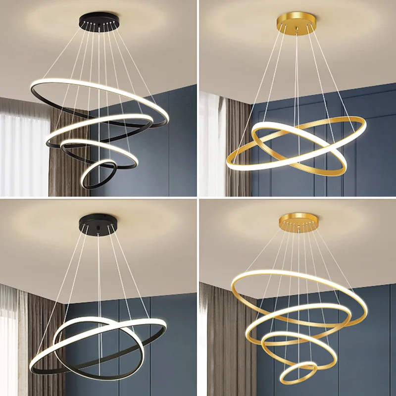 Outer Luminous Circle Living Room Pendant Chandelier Modern 4 Lamp Colors Available Factory Direct Sales LED Lighting Fixture 5