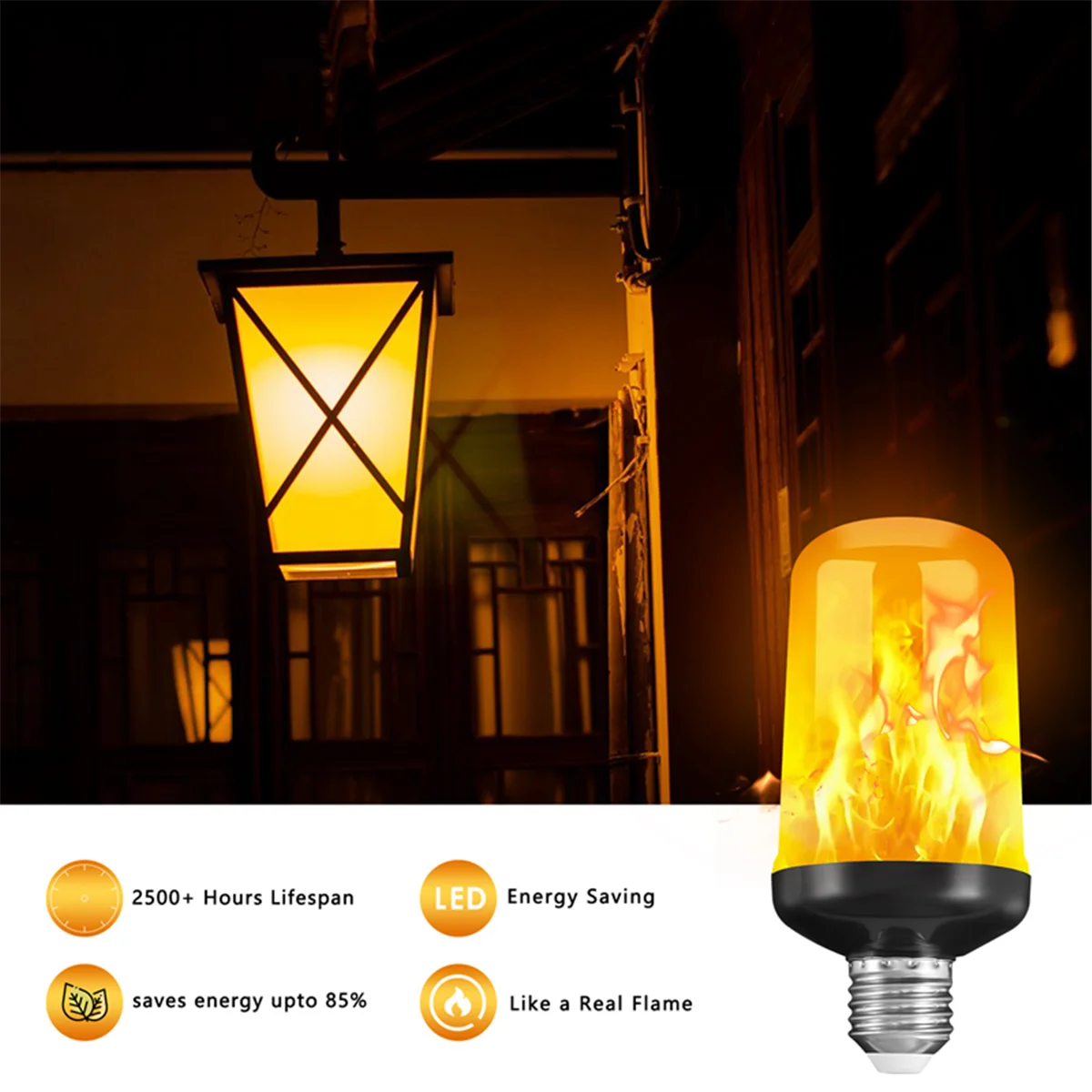 LED Flame Effect Light Bulb E27,Decorative Flickering Realistic Fire Lights Bulb,Festival Decoration Lamp,Black-B 5