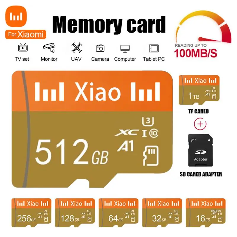

Высокоскоростная SD-карта памяти для Xiaomi 1 ТБ, 128 ГБ, класс 10, TF-карта 512 ГБ, A1 карта памяти SD/TF, флэш-карта памяти для планшета дрона, Ps4, Ps5, ПК