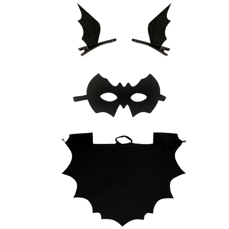 

634C Kids Halloween Bat Costume Set Including Bat Wing Cape Bat Hair Clip Bat