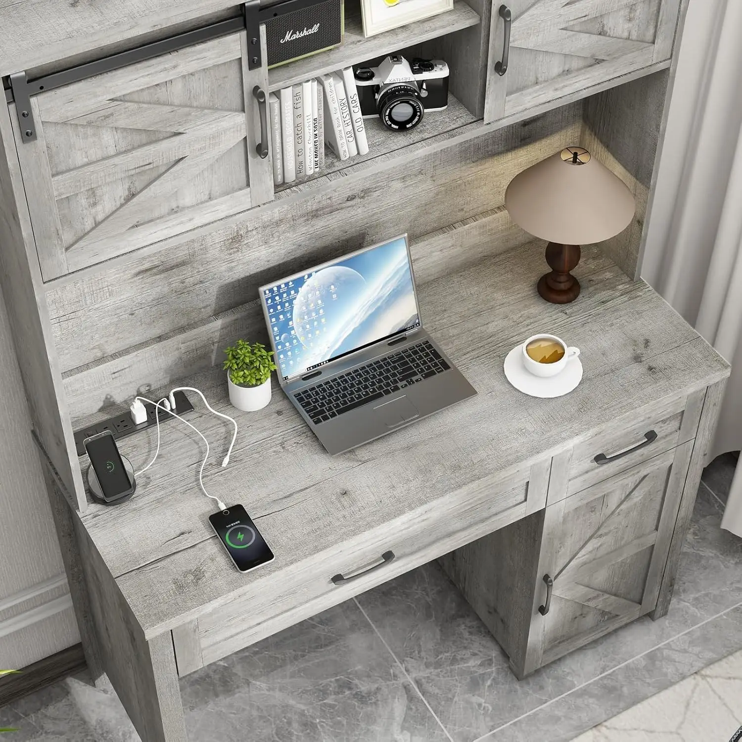 47" Executive Desk, Computer Desk with Drawers and Storage Cabinet, Workstation with Hutch for Home Office