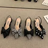 Women's Pumps Fashion Pointed Toe Bowknot Slingbacks Pumps Plaid Polka Dots Heels Slip-on Small Heel Sandals Casual Thin Shoes 1