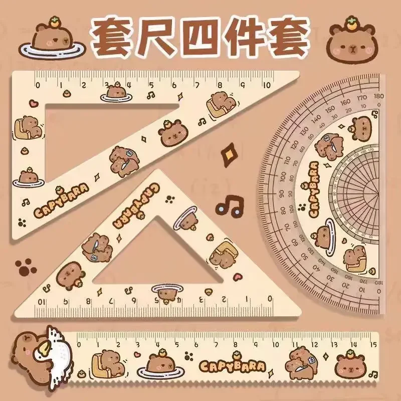 Acrylic Capybara Rulers 4pcs/set Creative Drawing Tools Cute Cartoon Soft Ruler Set Office Supplies Square