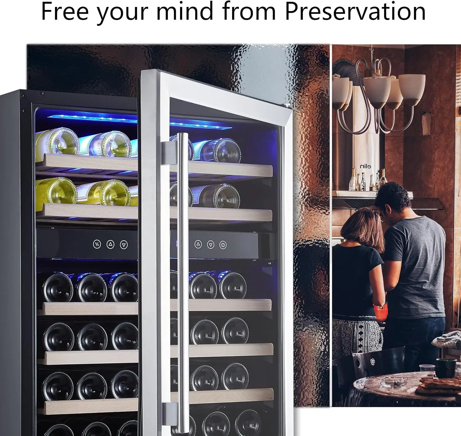 inch Wine Cooler, 46 Bottle-Dual Zone Built-in or Freestanding Fridge with Stainless Steel Reversible Glass Door,