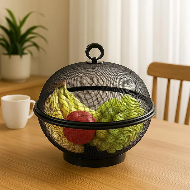 1 Stück 25 cm (10 Zoll) Obstkorb mit Fliegengitterdeckel, ideal für Küche, Esszimmer und Garten, perfekt zur Aufbewahrung von Obst und Gemüse. Ideal als Geschenk._voghion.com