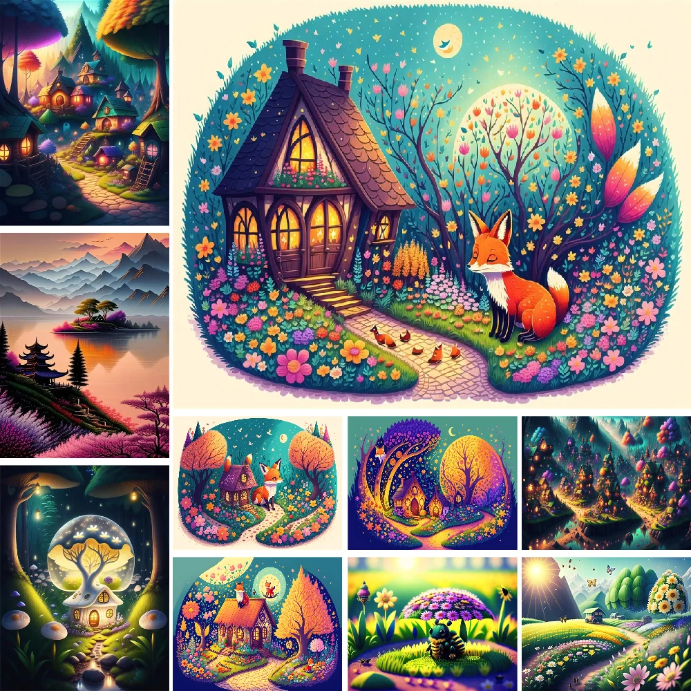 Landschaft Cartoon Wunderland Kreuzstich Stickmuster Stricken Hobby Handarbeiten Handwerk Home Decor Sonderangebote Verschieden – Detail 10