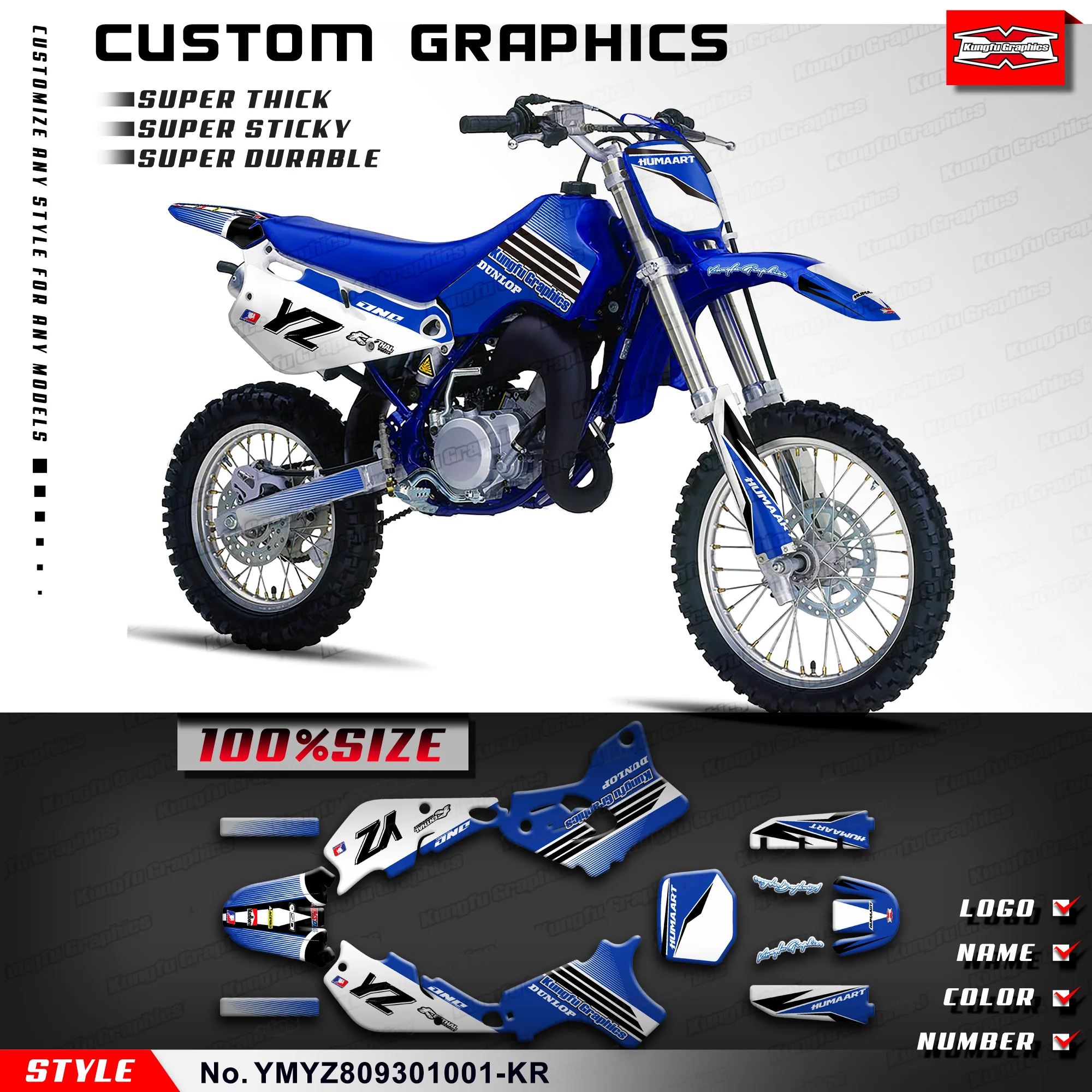 

KUNGFU, графическая наклейка на заказ, MX Deco Kit для Yamaha YZ80 1993 1994 1995 1996 1997 1998 1999 2000, YMYZ809301001-KR