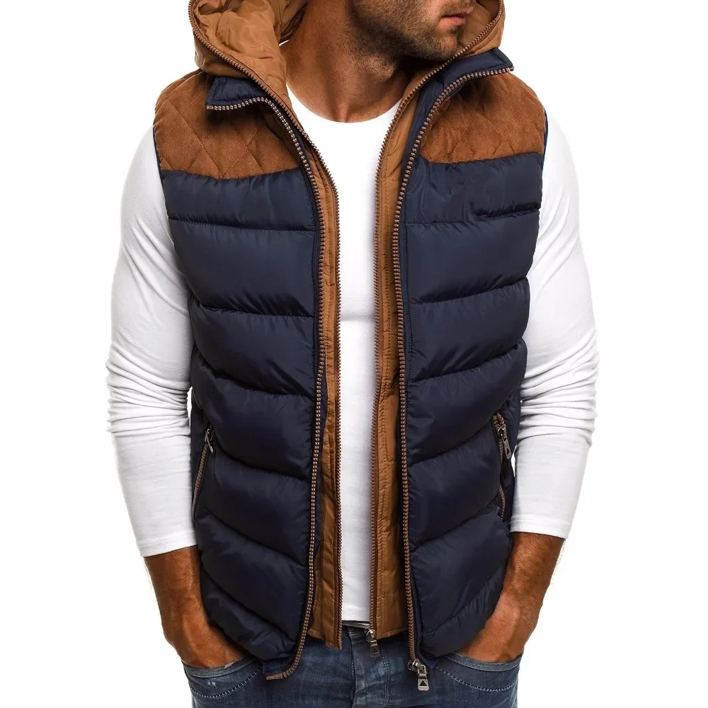 Winter Casual Thick Warm Coats Vest Men Sleeveless Jacket Waistcoat Cotton Vest Hooded Coat Plus Size Duck Down Jacket Men S-5XL