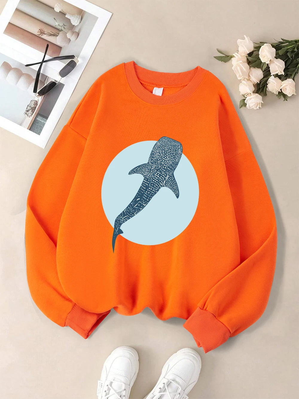 Sperm Whale Blue Printing Sweatshirt Womens Fleece Warm Sporty