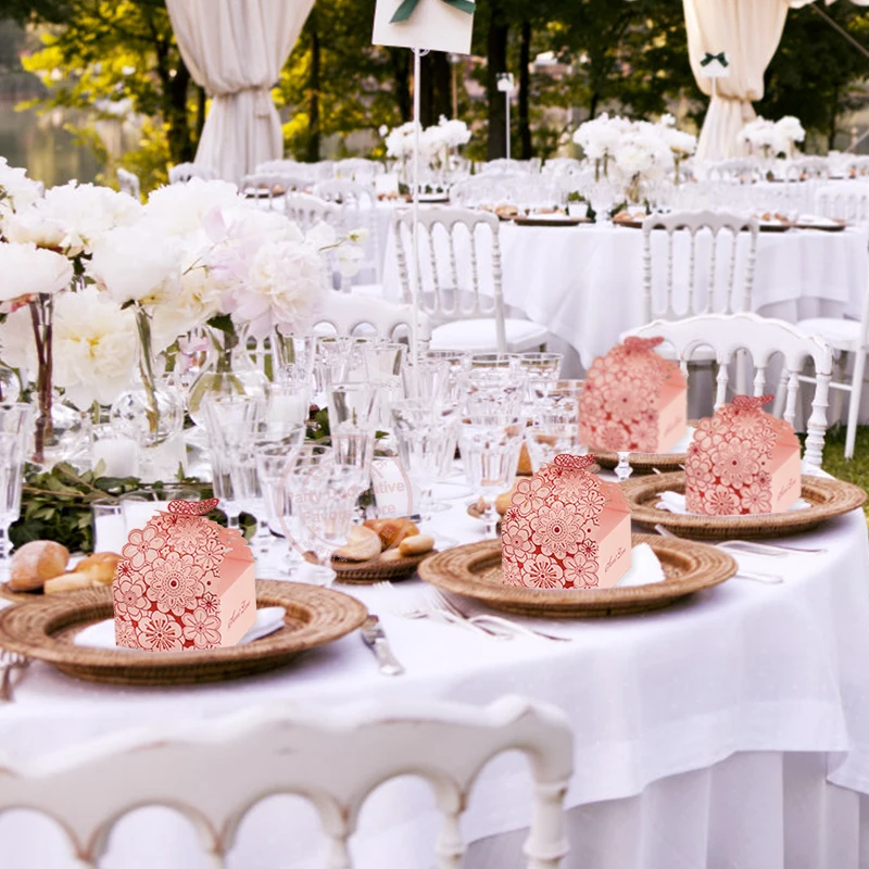 10/20Pcs Pink Butterfly Floral Laser Cut Candy Boxes for Wedding Favors, Birthday Party... - SKU GPB17088 - UGI Packaging