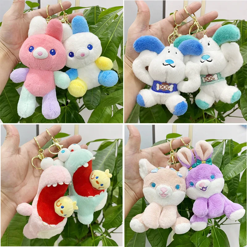 

new so Exquisite funny animal Keychain soft fashione Plush pendant dog rabbit dinosaur bag decorate couple birthday gift