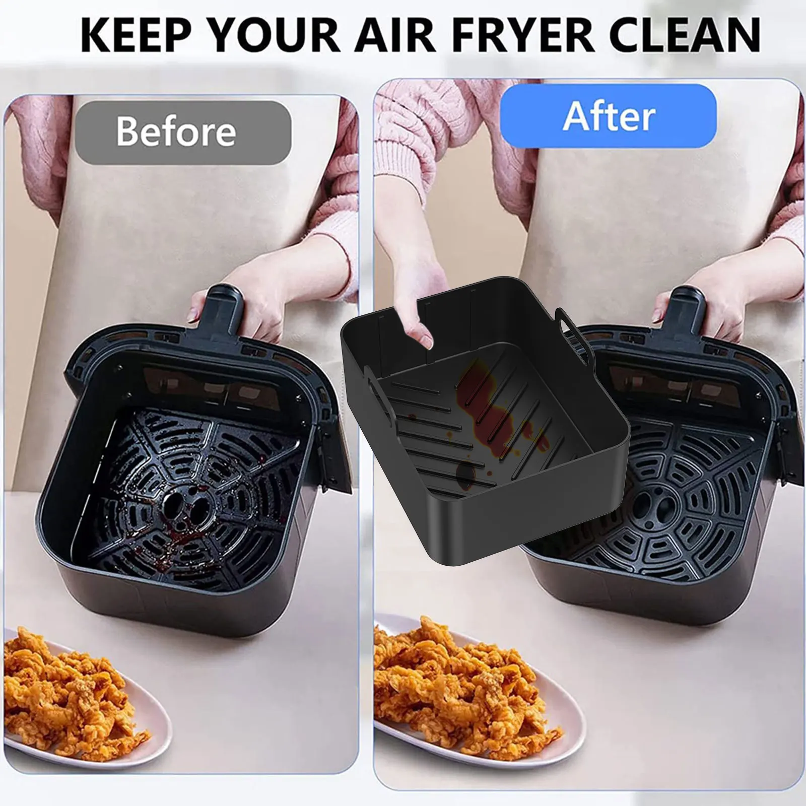 1pcs Air Fryer Silicone Pan for Ninja Foodi Dual DZ201 DZ401 AF300UK,  Reusable Air Fryer Silicone Liner Accessories(Gray) 